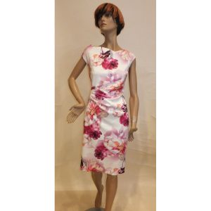 9367SK4 Swing Etui-Kleid Blumen weiß-pink Gr 40 u 42