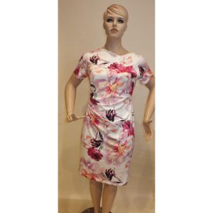 9368SK4 Swing Etui-Kleid Blumen weiß-pink Gr 46,48 u 50