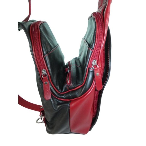 9670OT4 Pavini Leder-Rucksack-Tasche schwarz-rot