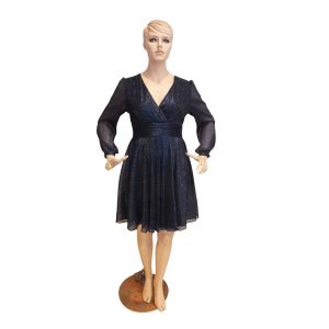 9800SK4 festliches Swing Kleid Lurex schwarz-blau Gr 36, 38 u 42