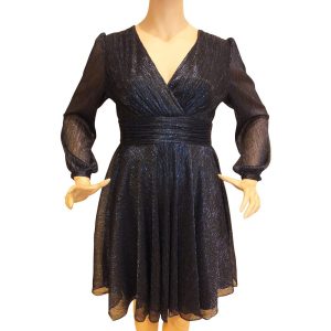 9800SK4 festliches Swing Kleid Lurex schwarz-blau Gr 36, 38 u 42